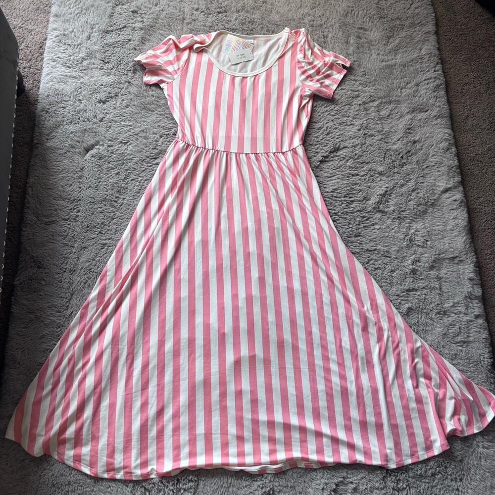 LuLaRoe Pink and White Striped Womens Dress